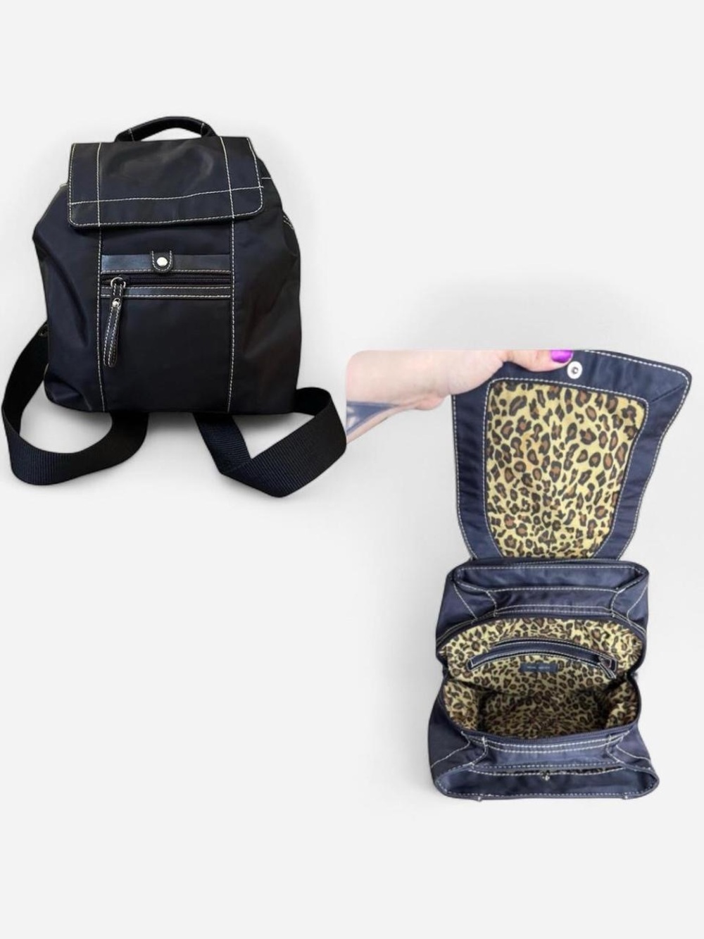 Nine West Black Exterior with Leopard Print Interior Handbag